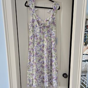 Astr Lavender and Cream Floral Midi Dress
